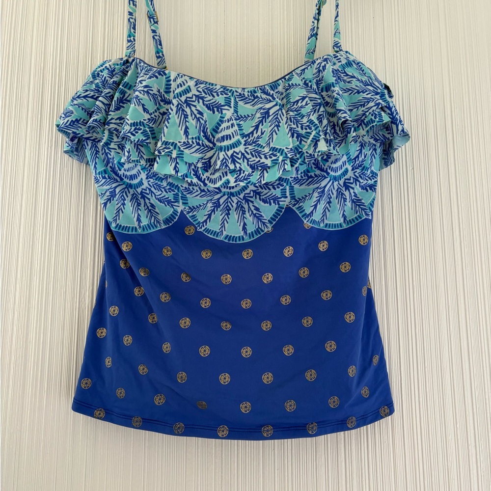 Blue Printed Ruffle Tankini bathing suit and bottom
